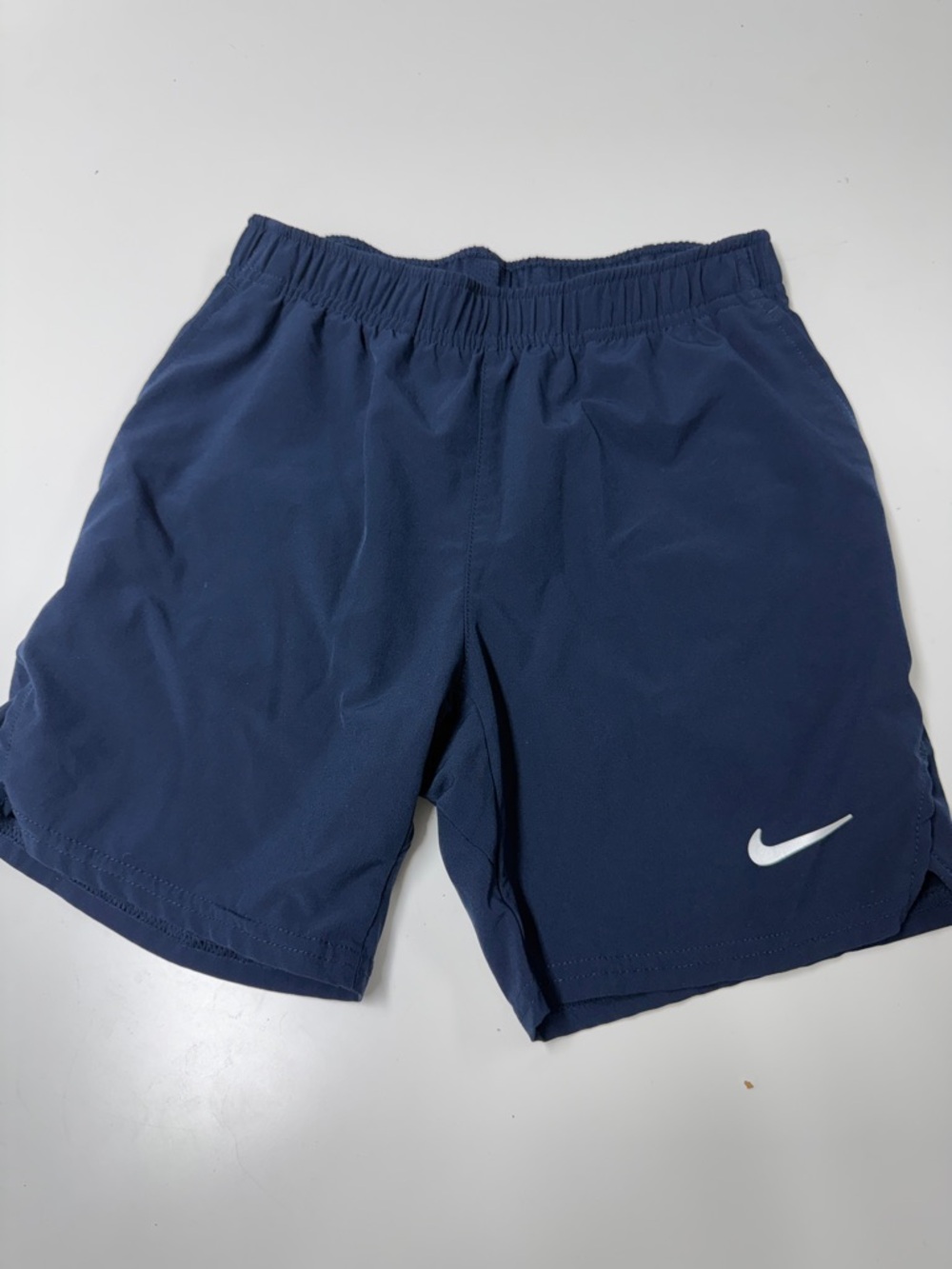 Nike Boys Navy Blue Running Shorts with White Swoosh